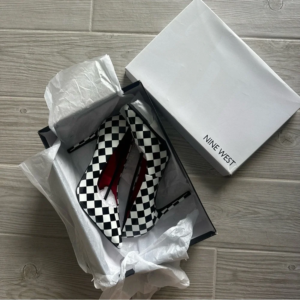 Nine West Black and White Checkered Pumps - Picture 2 of 5